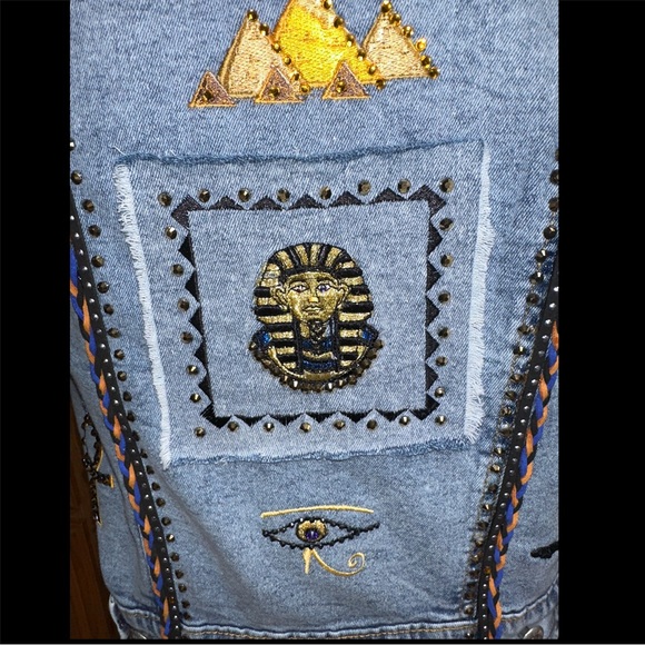 Egyptian Embroidered Denim Vest - Picture 5 of 14